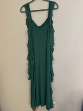 Cider Mesh Ruffle Hem Maxi Dress Women's Large NWT Green