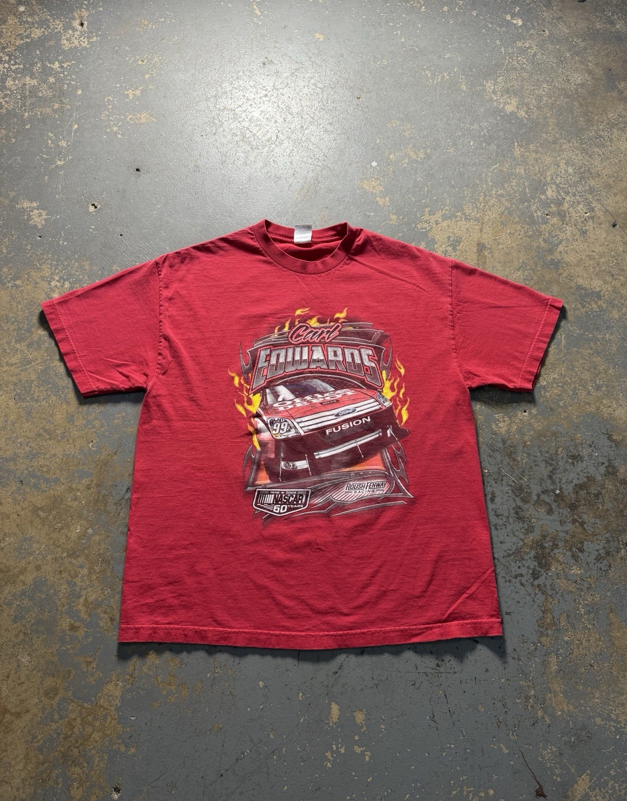 Vintage NASCAR Carl Edwards Y2K Grunge Flame Red Graphic Shirt-Size XL