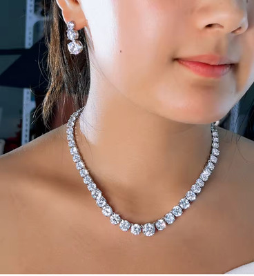 10CT Lab Created Diamond Gorgeous White Shiny Color Round Jewelry Set Women