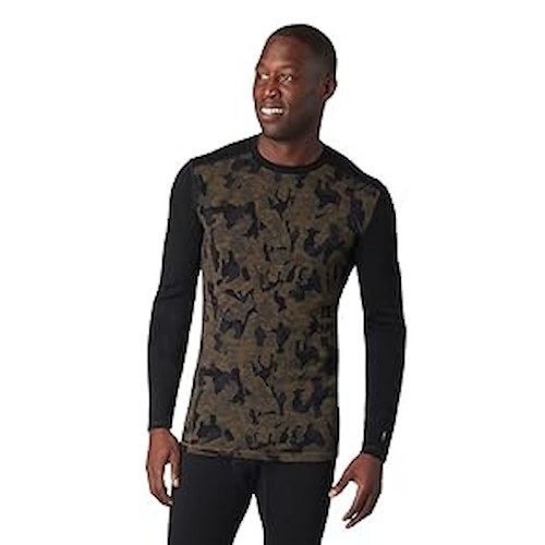 Smartwool Men's M Merino 250 Base Layer Pattern Crew (Military Olive Camo-Black)
