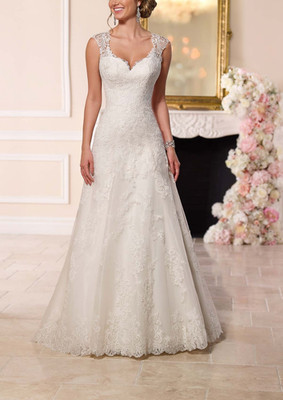 Brautmode A-Linien Brautkleid V-Kragen Premium Hochzeit Party Abendkleid