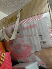Twin Pink  White Floral Quilted Comforter Set 4pc w/ Bed Skirt  Sham