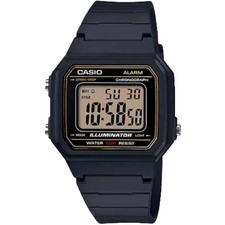 Casio Men's Watch Chronograph Gold Digi Dial Black Resin Strap Alarm W-217H-9AV