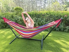Double Hammock 2 Person Large 220x160cm with Steel Stand and Removable Spread...