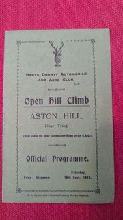 Herts County Automobile And Aero Club Hill Climb Programme 1922 Rare Motorsport