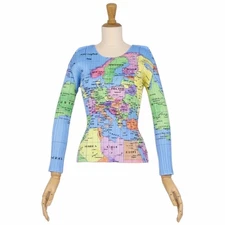 PLEATS PLEASE ISSEY MIYAKE Shirt Blouse World Map 3 (L) Multicolor Used MOLO-0