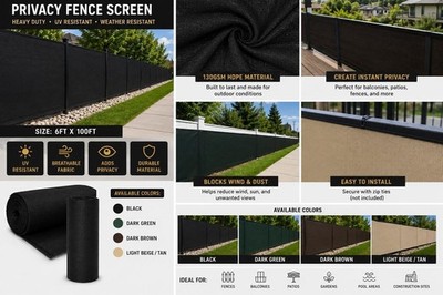 HDPE Privacy Fence Screen 6 ft x 100 ft UV & Weather Resistant Breathable
