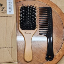 Bsisme Hair Brush Detangling Boar-Bristle Wooden Paddle And Detangling Comb.....