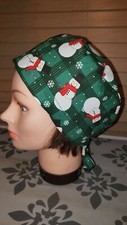 Medical Surgical Scrub Hat Cap Handmade Lightweight CHRISTMAS SNOWMAN SNOWFLAKES