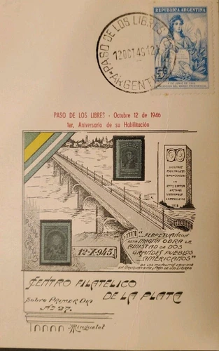 M) 1946, ARGENTINA, POSTCARD, PASO LOS LIBRES, FIRST DAY COVER, WITH CANCELLATIO