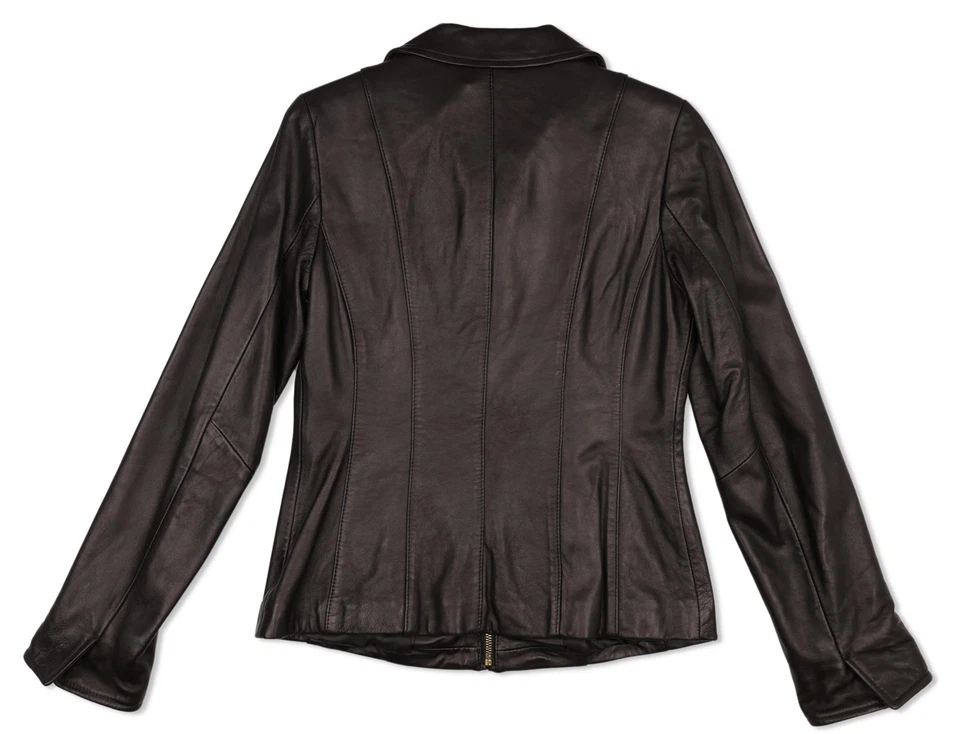 Chaqueta de buceo Ellen Tracy para mujer negra de cuero genuino cierre frontal con cremallera talla XS Foto 3 de 3