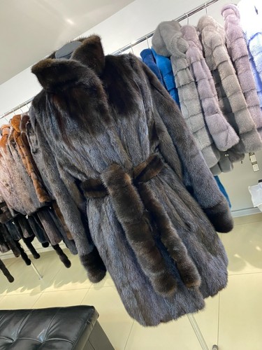 Luxury Womens Real Mink Fur jacket SIZE L coat 1109682 Long genuine  NEW BELTED - Picture 3 of 12