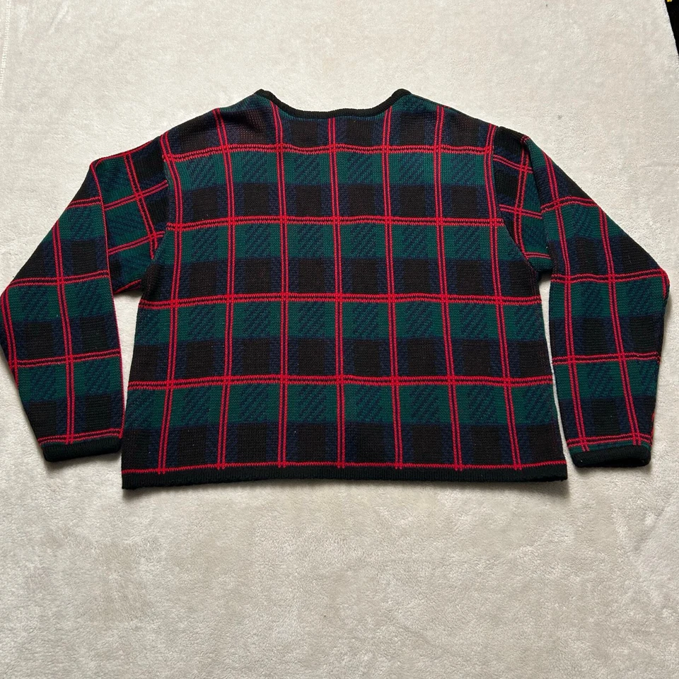 Cárdigan suéter vintage a cuadros con botones delanteros Tally Ho para mujer XL Foto 4 de 4