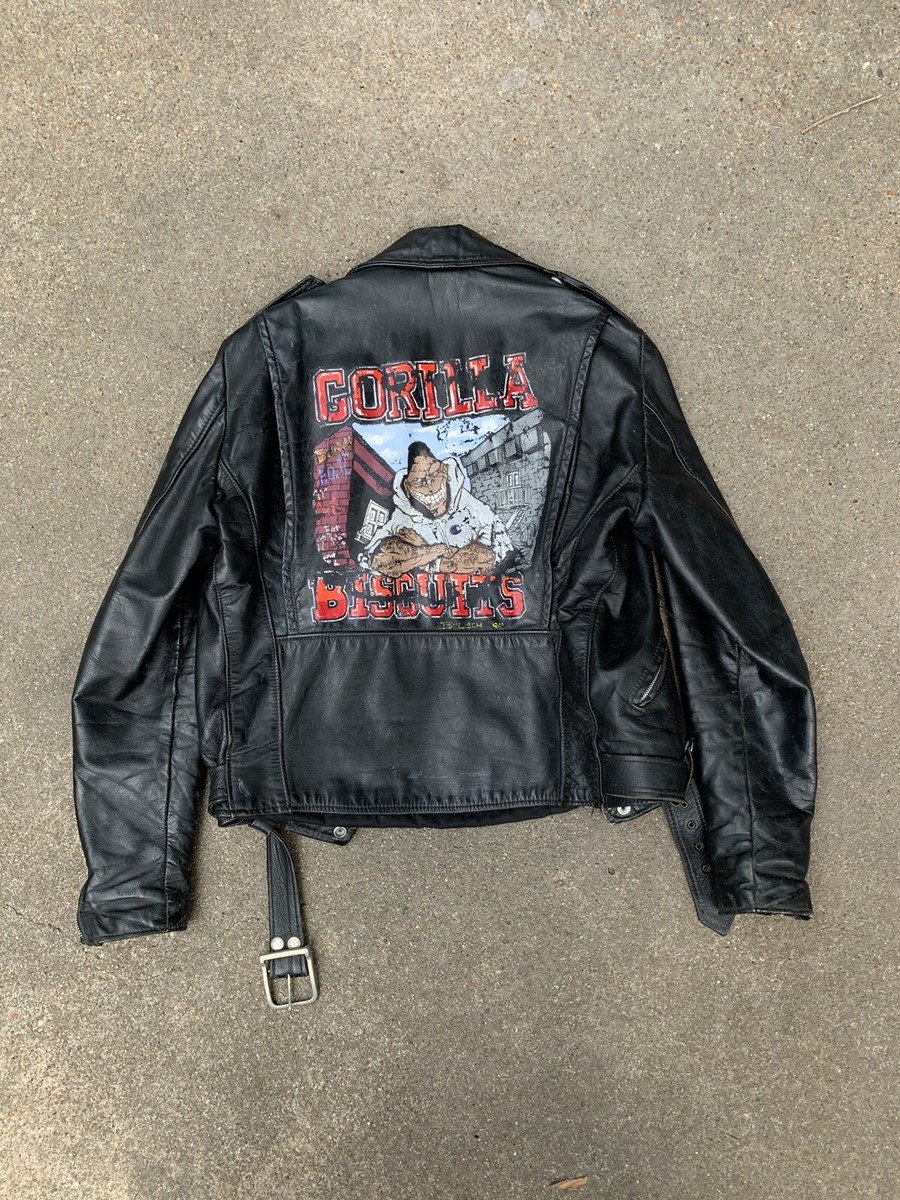 ジャケット・アウター 80s special gimmick leather jacket y2k Vintage Gorilla Biscuits Leather Jacket Custom Hardcore Punk New