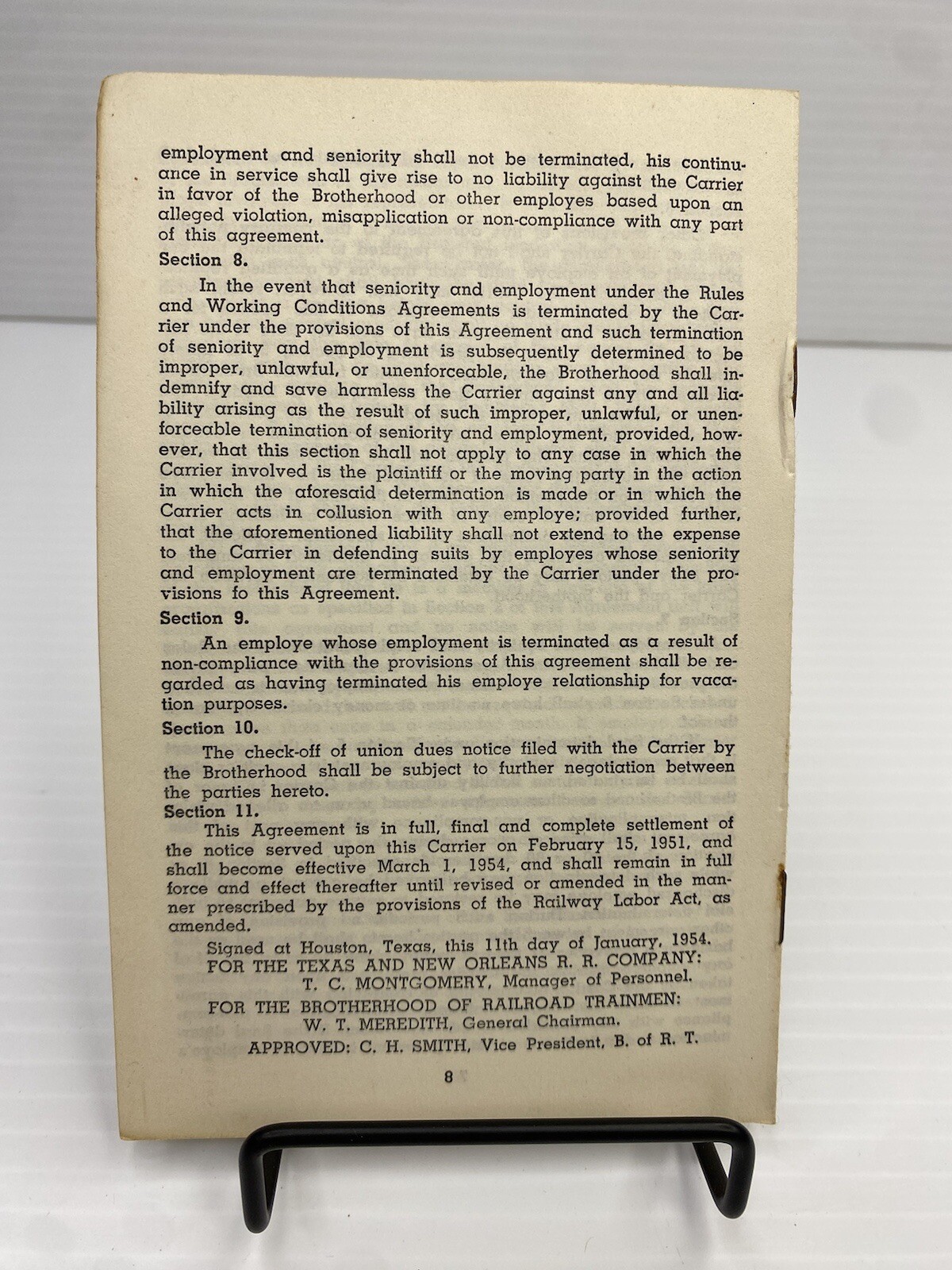 1954 Southern Pacific Lines Texas & Louisiana Union Shop Agreement Railroad RR