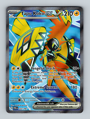 Pokemon Tapu Koko ex 222/182 Paradox Rift Scarlet & Violet Ultra Rare –  CPJCollectibles