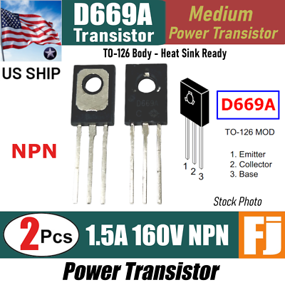 2x D669A NPN Medium Power Transistor | TO-126 | 1.5 Amp 160 Volts