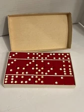 Vintage  MCM PUREMCO #616 Standard Size Marblelike DOMINOES 2" X 1" X .25" Red