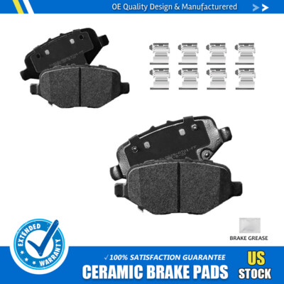 Rear Ceramic Brake Pads w/Clips for 2013-2019 Ford Explorer Taurus Flex MKS MKT