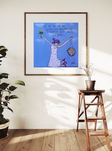 Weibsbild mit Spruch über das Leben Druck vom original Acryl 20x20cm - Bild 4 von 6