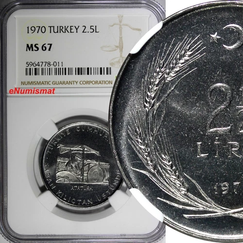  Turkey 1970 2 1/2 Lira NGC MS67 Mintage-200,000 TOP GRADED KM# 896 (011)