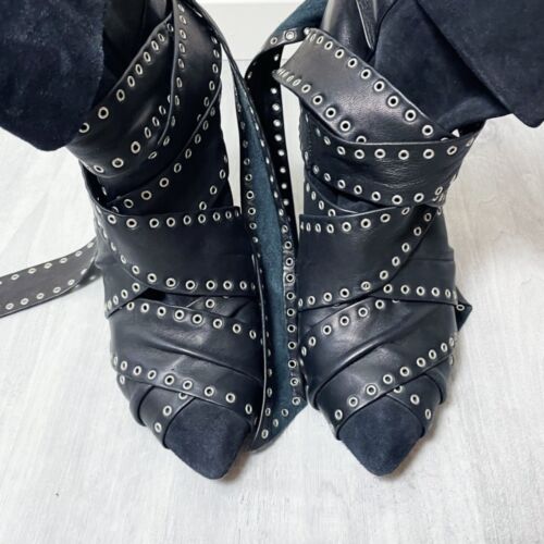 Isabel Marant Black Studded Leather Ankle Tie Boots - Picture 2 of 4