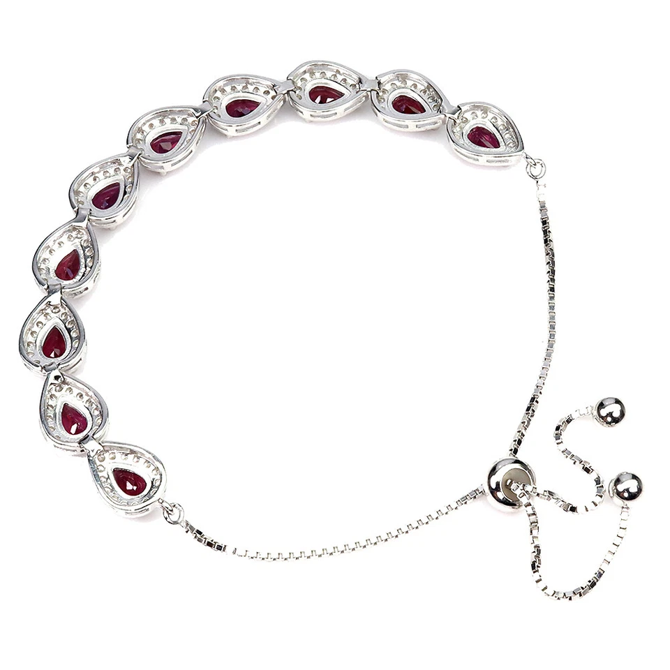 Pulsera de plata de ley 925 pera rodolita granate piedras preciosas naturales joyería 9 pulgadas Foto 3 de 4