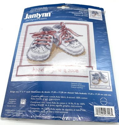 Janlynn Cross Stitch Kit #023-0556 Baby Shoes W Name, Date Thread, Needle Fabric