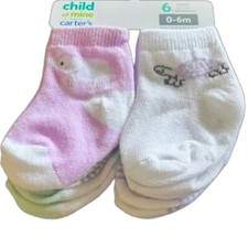 CHILD OF MINE Baby Girl's size 0-6 Mos CREW SOCKS 6-Pair ANIMALS  New with Tags