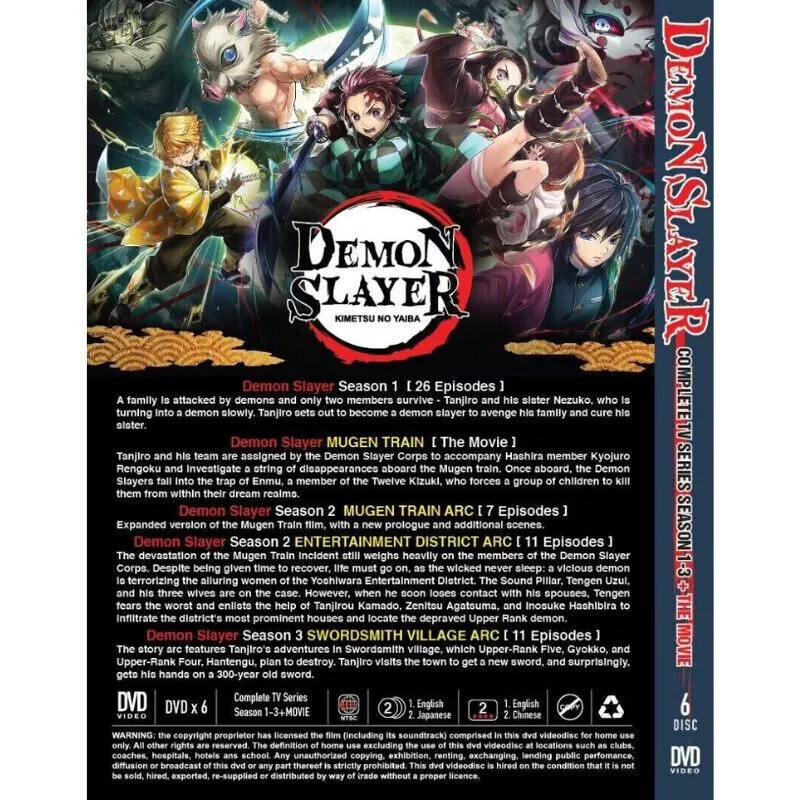 Demon Slayer Episodes 1 - 55 English Dubbed 3 Complete Seasons Anime DVD