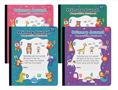 4-Pack Primary Journal Grades K-2 Primary Composition Notebooks Assorted Colors