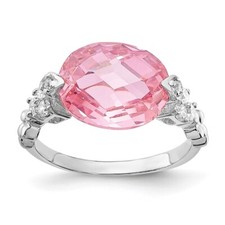 Sterling Silver Rhodium-plated Pink and Clear Cubic Zirconia Ring Size 6