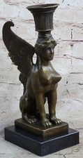 Vintage Art Deco Bronze Egyptian Female Sphinx Figural Statue Candle Holder Sale