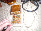 VTG. SHIMMER RHINESTONE LINK NECKLACE/STICK PIN/EARRINGS/TRINKET BOX SET — photo 2