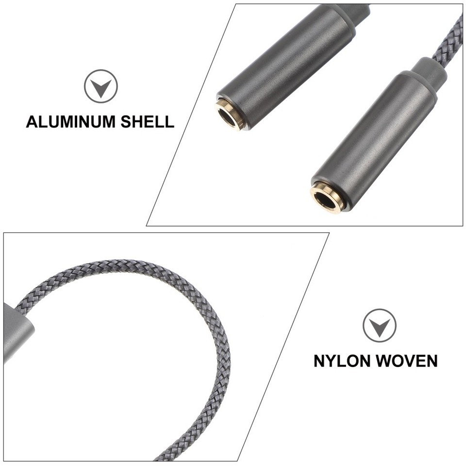 Reusable Grey Audio Adapter Cable 3.5mm to Dual 3.5mm Earphone Splitter ...