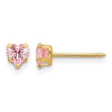 CZ Inverness Pink Heart Post Piercing Earrings 14k Yellow Gold 4mm Women's Solid