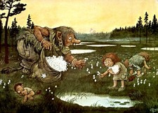 Rolf Lidberg, painter, Danish, landscape, cotton grass, heath, North Postcard