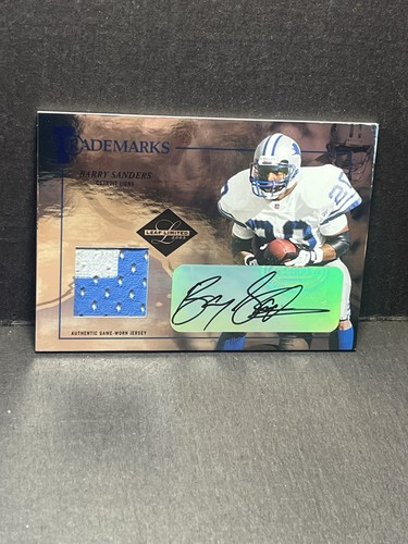 Barry Sanders Auto Game Used Patch 2005 Leaf Limited Trademarks /50 Lions HOF