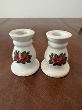 Juego de velas cónicas de Navidad de porcelana vintage portavelas vacaciones acebo flor de pascua