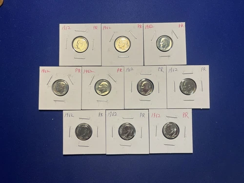 Lot of 10 1962 Proof Roosevelt Dimes 90% Silver