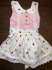 Matilda Jane Girls Apple Embroidered Dress Pink White Lace Size 4 Cottage