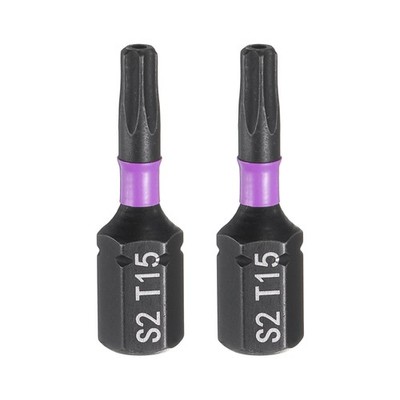 2pcs TT15 Magnetic Torx Screwdriver Bit 1/4'' Hex Shank Industrial Bits
