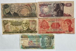 1992 & 1993 Costa Rica, Egypt, Honduras, and Barbados Paper Money.