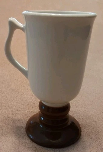 Vintage Hall White & Brown Pedestal Tall Irish Coffee Mug Cup USA ~ 1273 USA