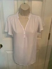 Counterparts NEW White Embellished V Neck Polyester Flutter Sleeve Blouse Size L