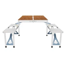Portable Folding Picnic Table Camping 4 Seats Set Aluminum With Umbrella Hole