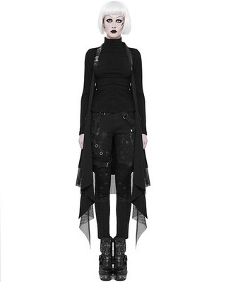 Punk Rave Damen Gothic Grunge Weste Ärmellos Umhang Cape Shrug Schwarz Mesh