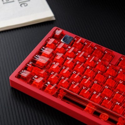 114 Keys Transparent Keycaps PC Cherry Profile Red Crystal Clear Keycap Set F...