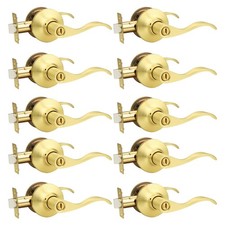 GOBEKOR Gold Door Handle Wave Privacy Door Lever Brushed Gold Door Handles In...