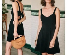 Sezane Dorina Dress Size 36 Black V-Neck Mini Textured Elegant Cocktail LBD
